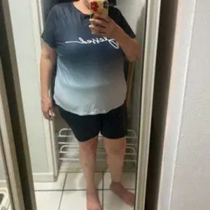 Plus Size Casual Outfits Two Piece Set, Women's Plus Letter & Ombre